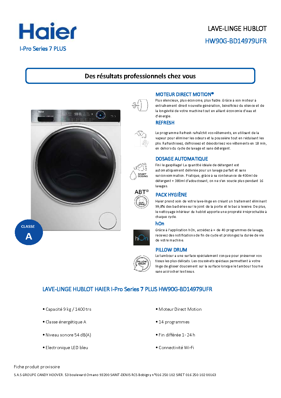 Fiche technique fournisseur