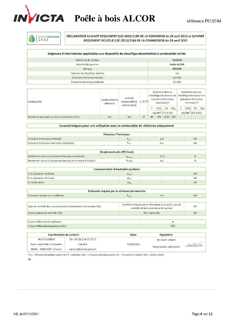 Fiche technique fournisseur