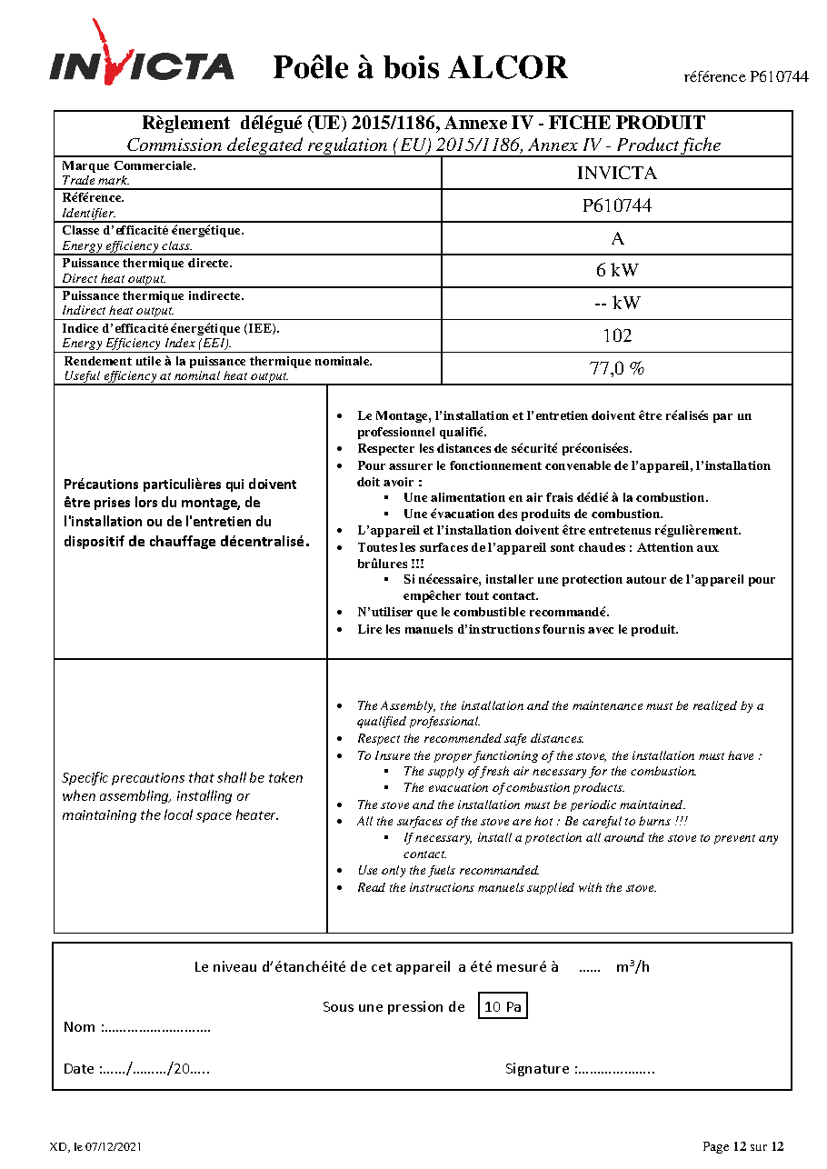 Fiche technique fournisseur