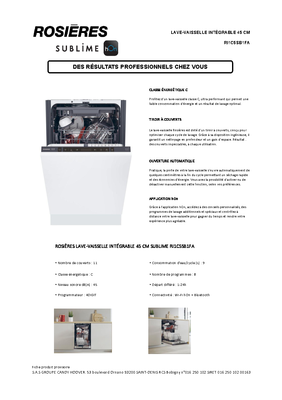 Fiche technique fournisseur