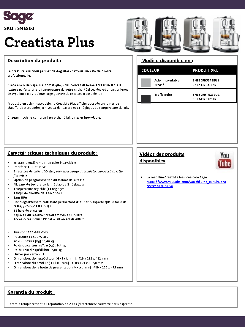 Fiche technique fournisseur