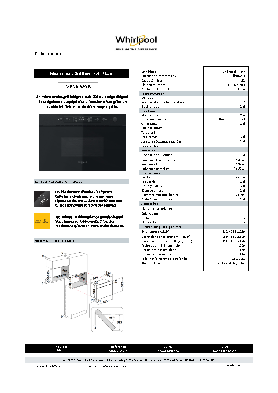 Fiche technique fournisseur