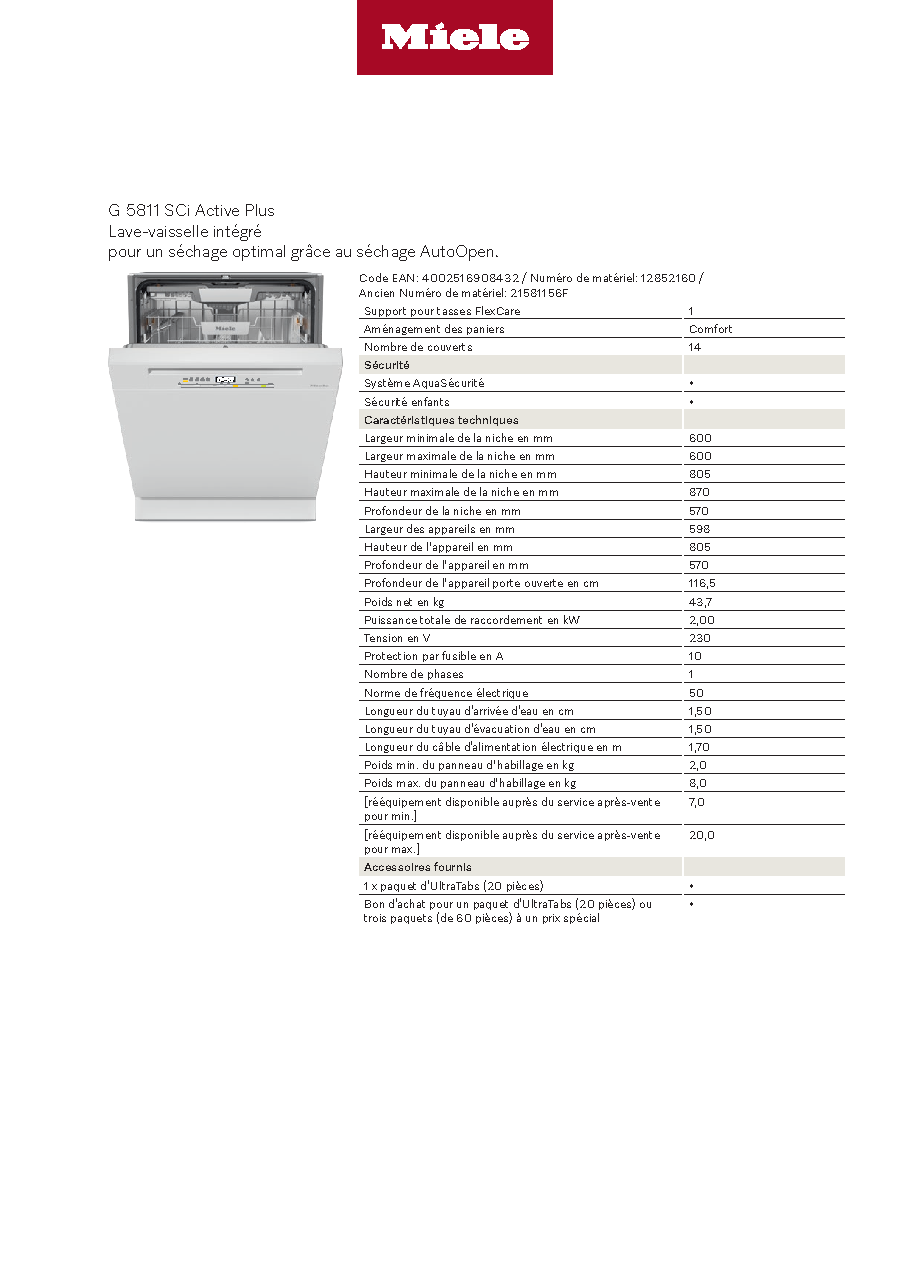 Fiche technique fournisseur