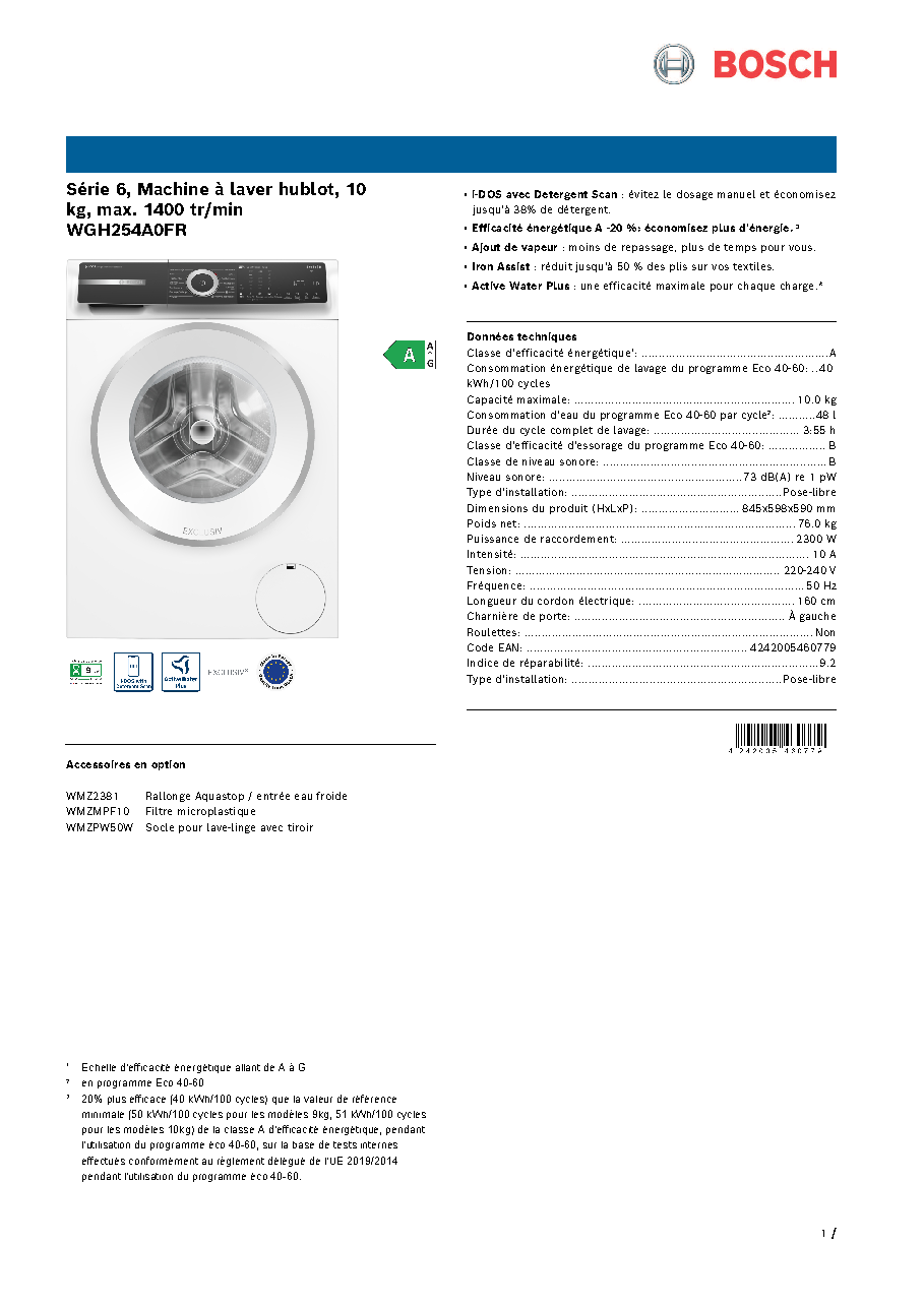 Fiche technique fournisseur