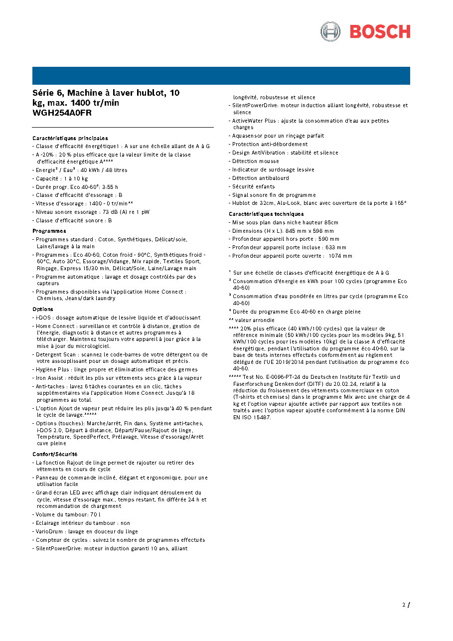 Fiche technique fournisseur