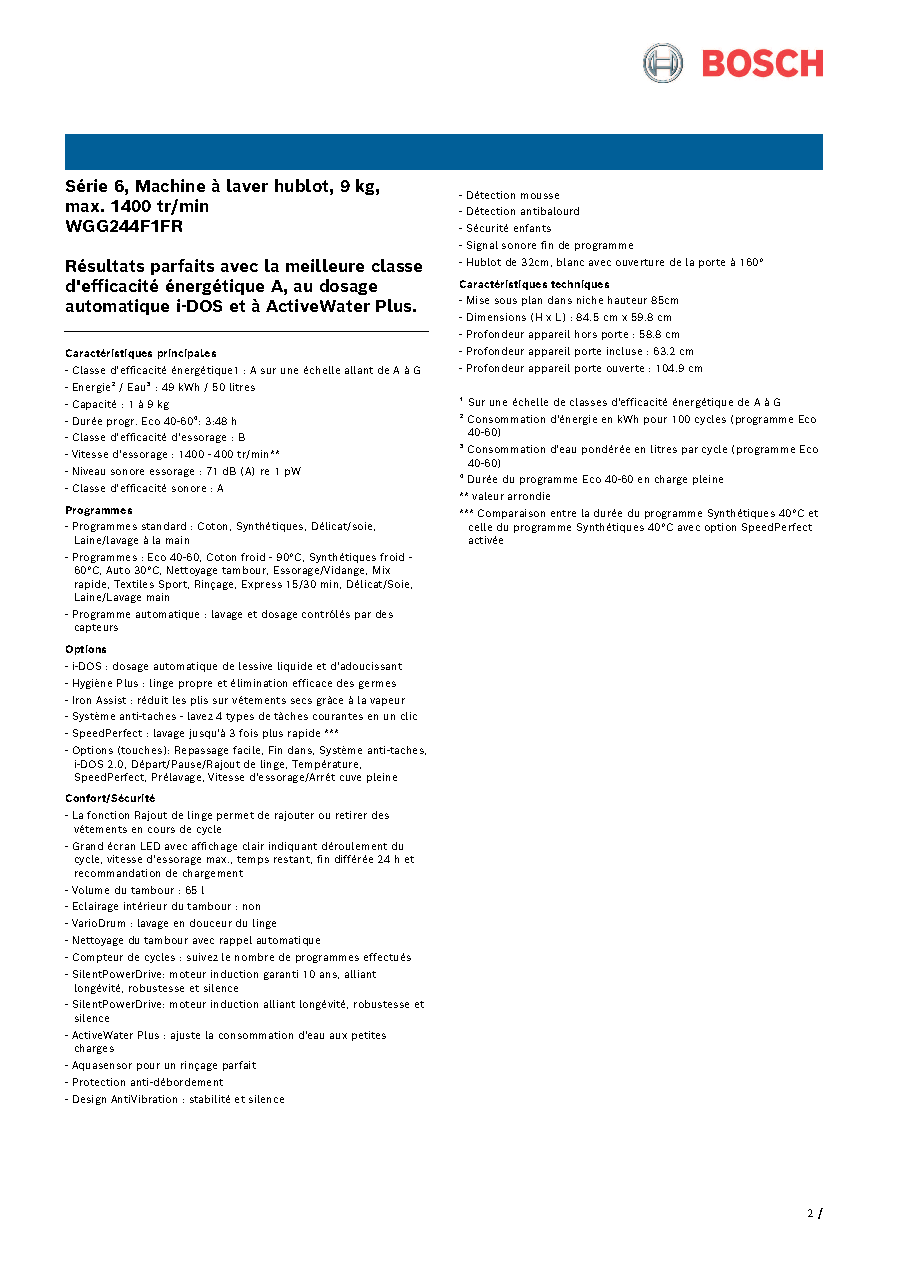Fiche technique fournisseur