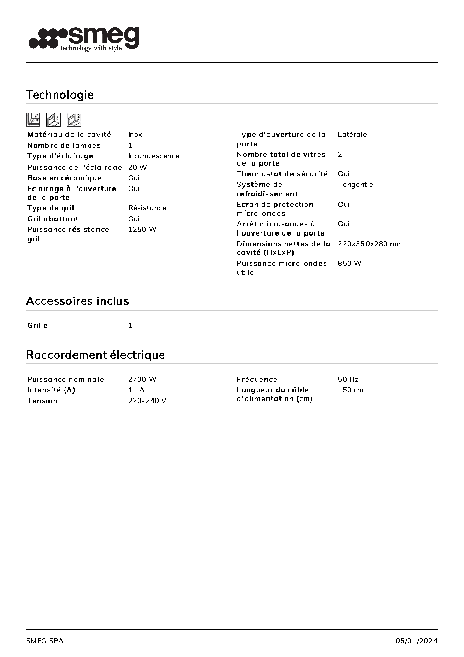Fiche technique fournisseur