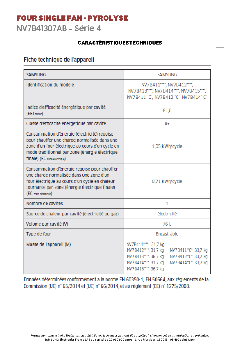 Fiche technique fournisseur