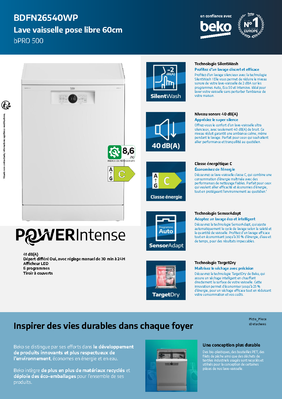 Fiche technique fournisseur