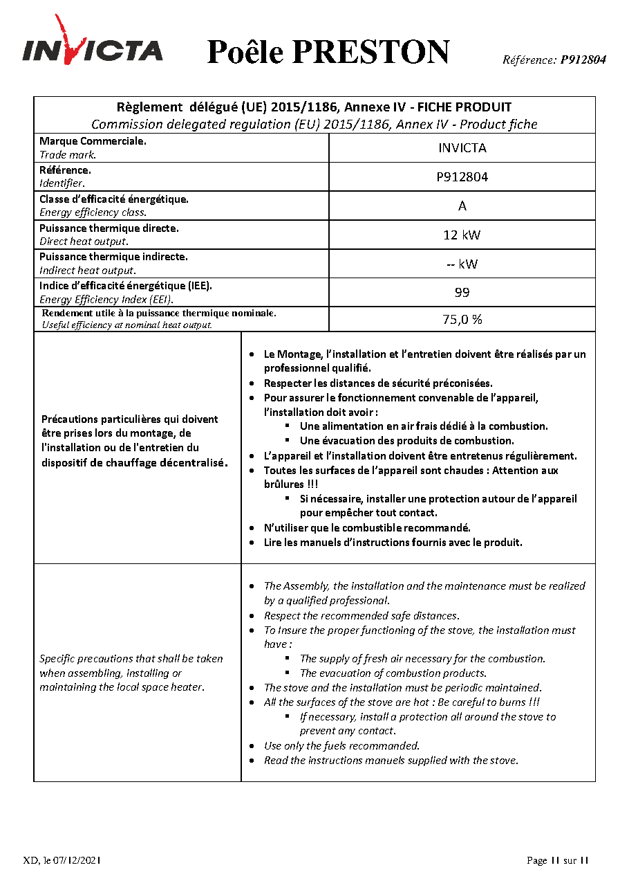 Fiche technique fournisseur
