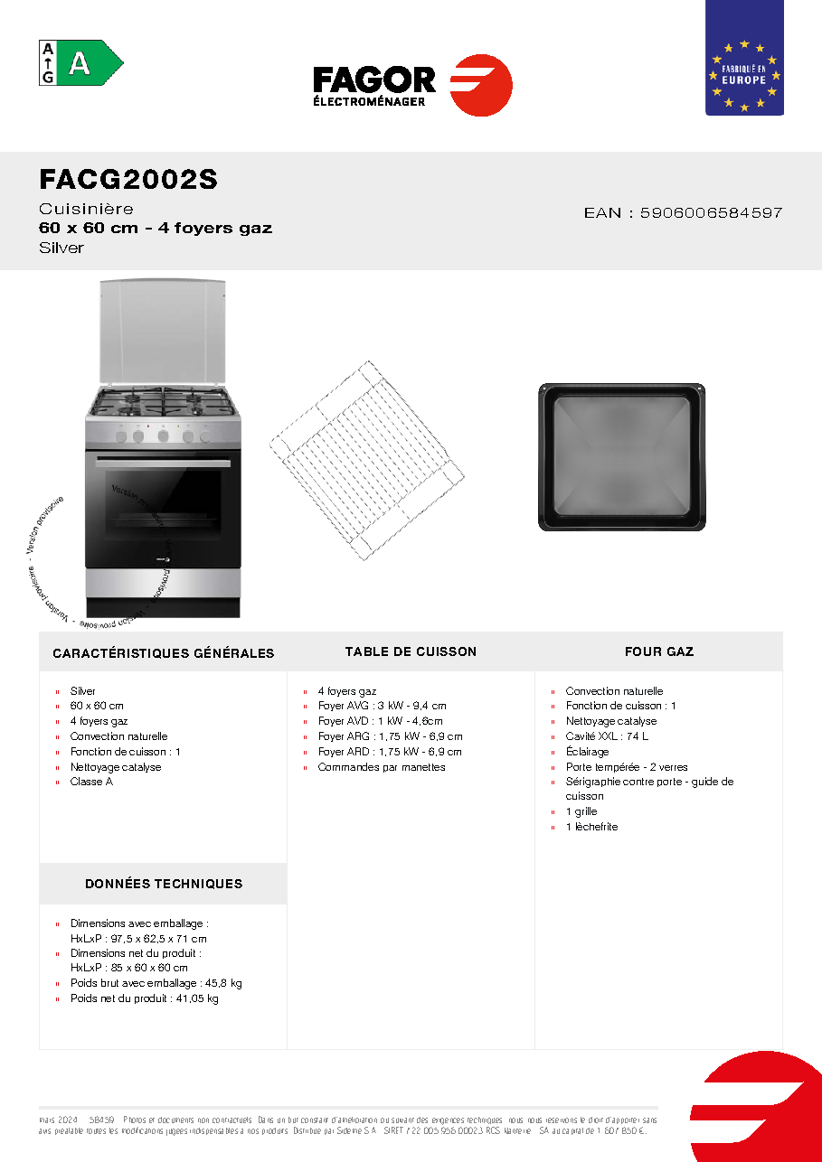 Fiche technique fournisseur