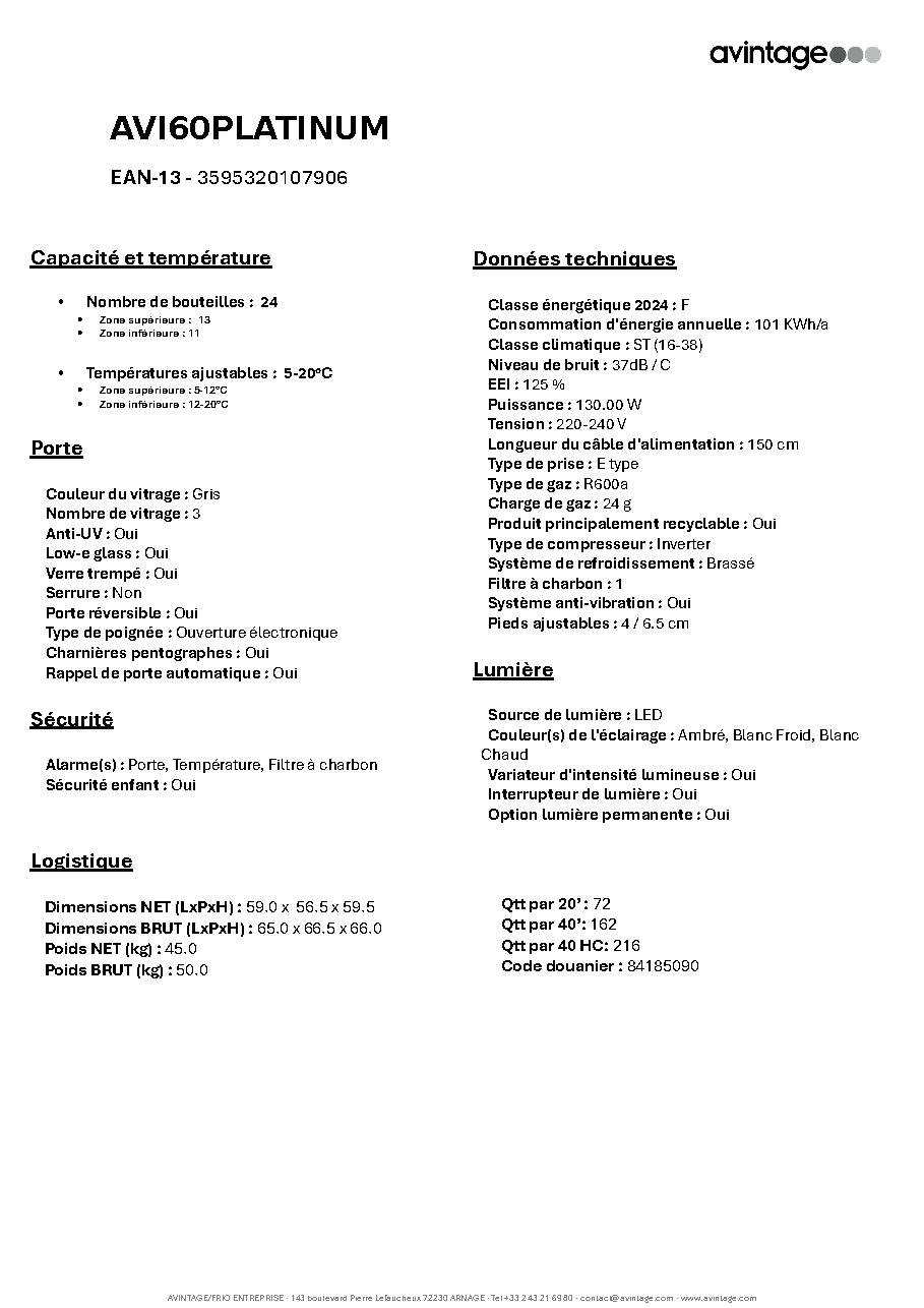 Fiche technique fournisseur