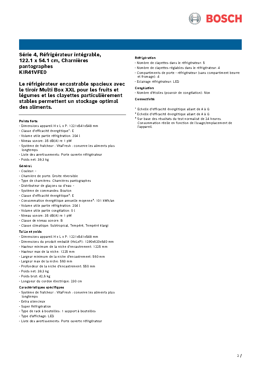 Fiche technique fournisseur