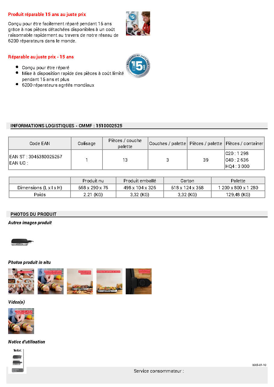 Fiche technique fournisseur
