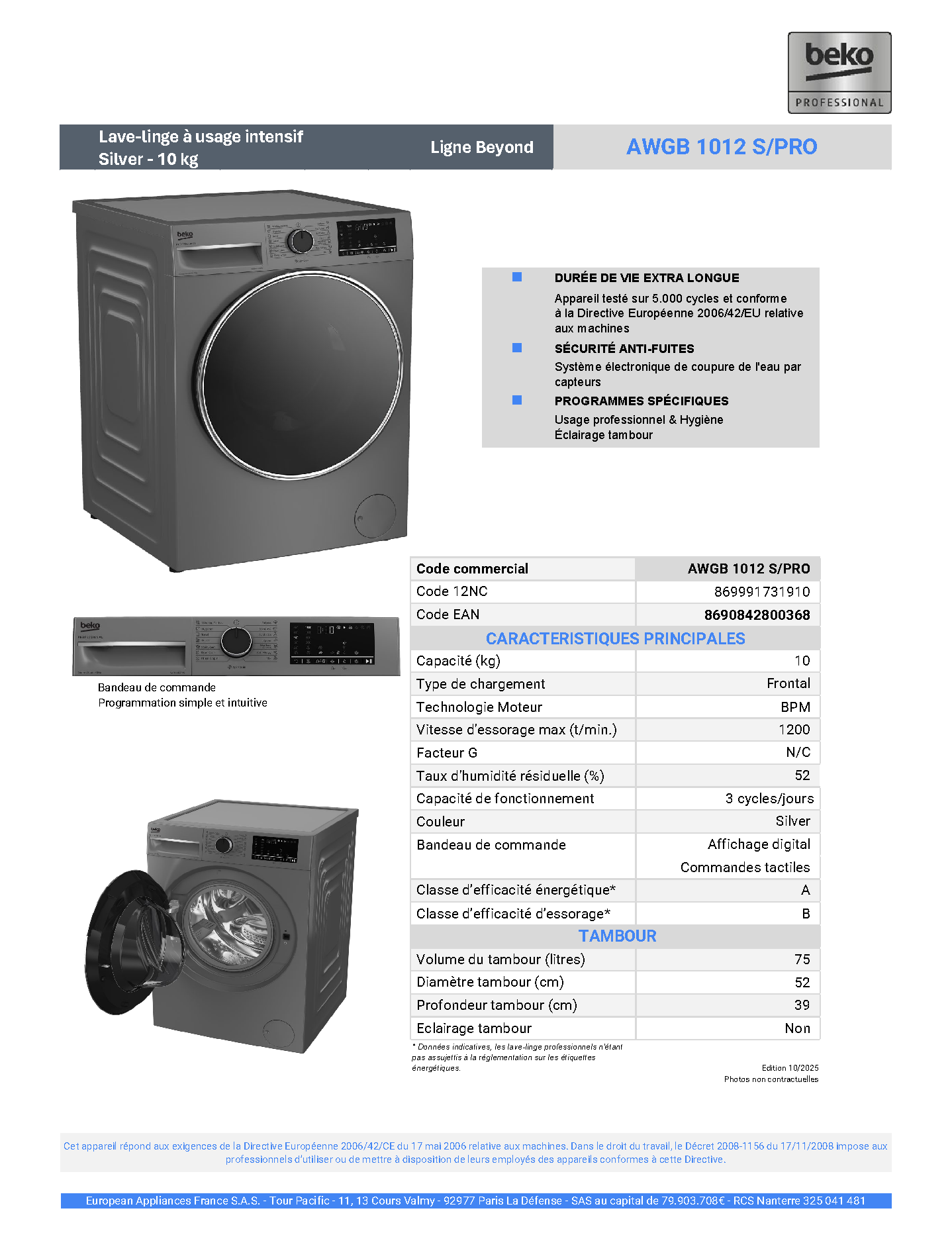 Fiche technique fournisseur
