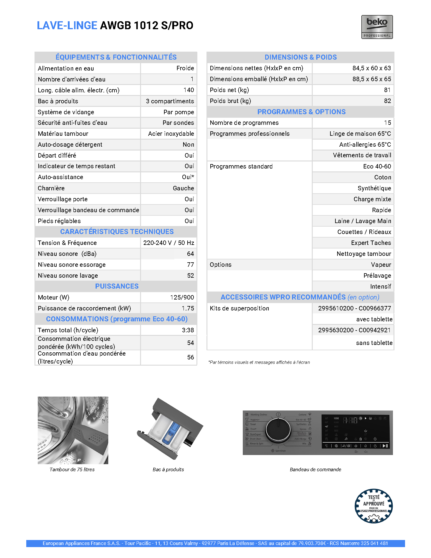 Fiche technique fournisseur