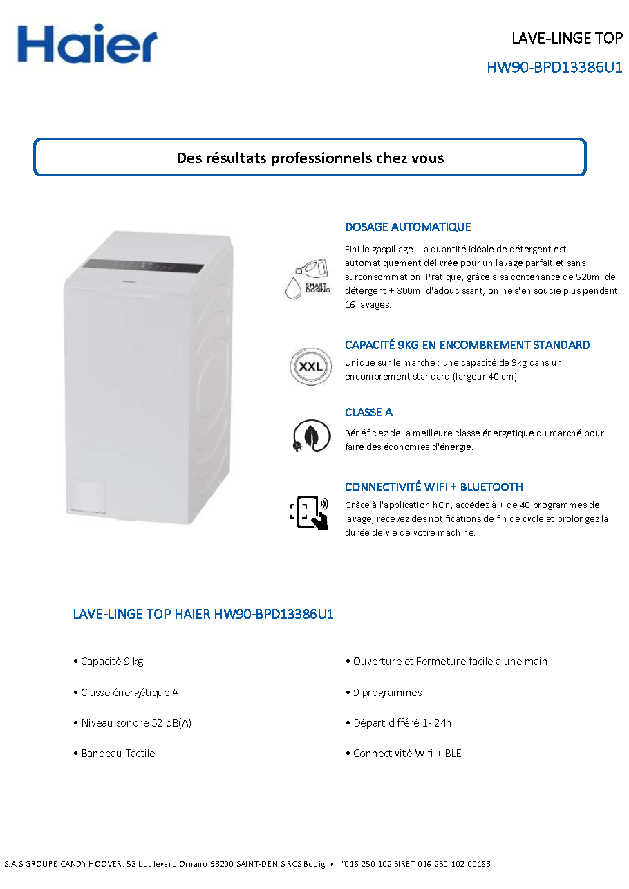 Fiche technique fournisseur