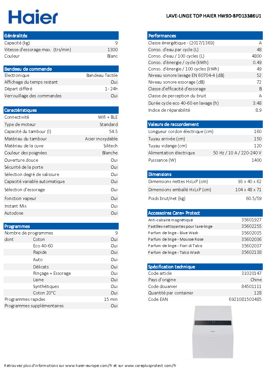 Fiche technique fournisseur