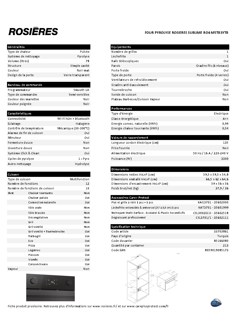 Fiche technique fournisseur