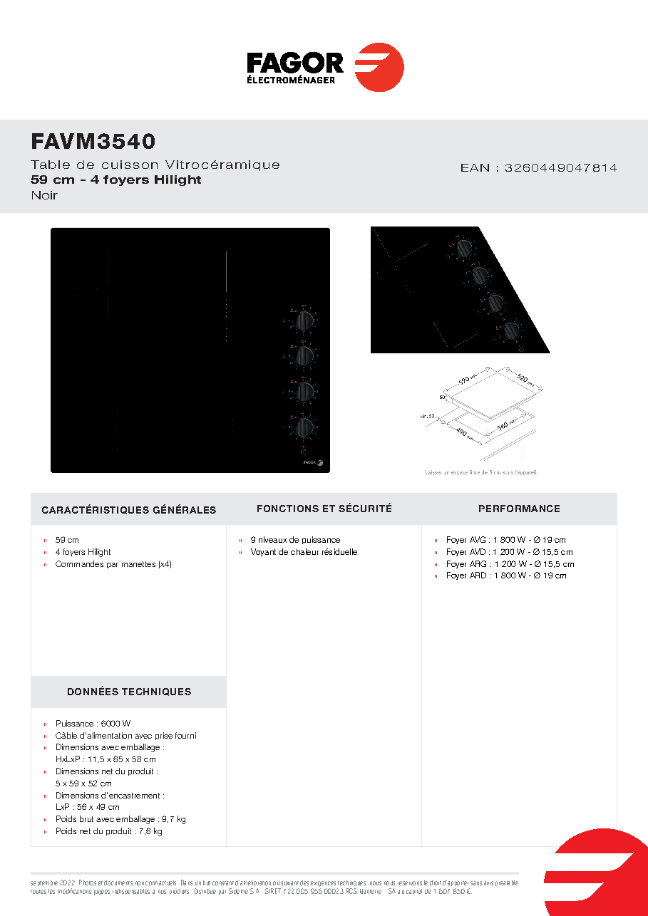 Fiche technique fournisseur