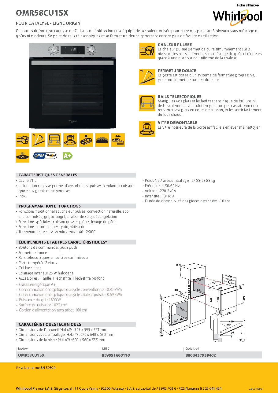 Fiche technique fournisseur