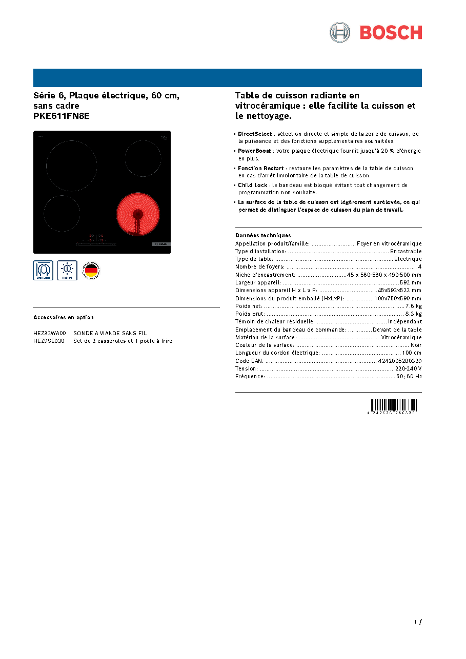 Fiche technique fournisseur