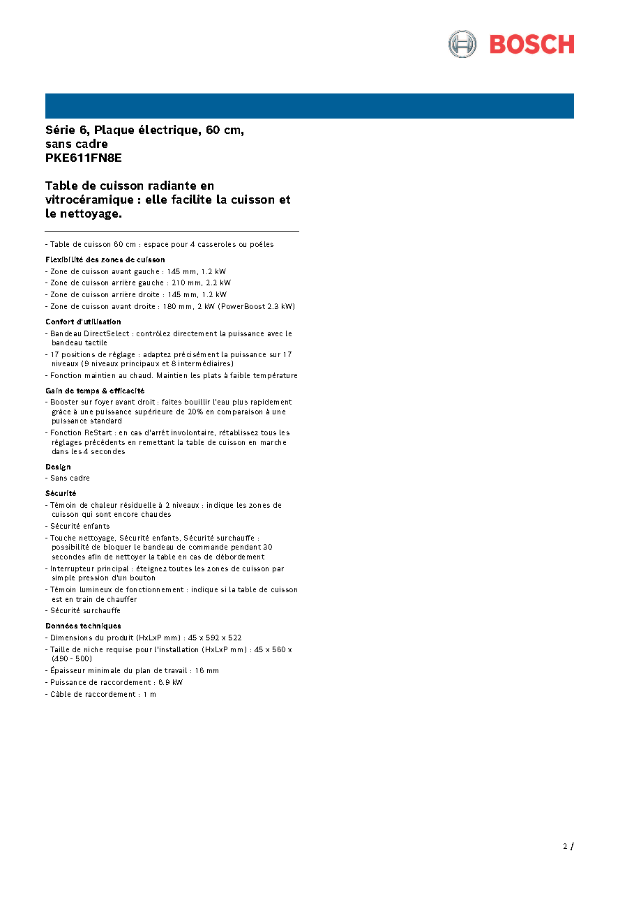 Fiche technique fournisseur