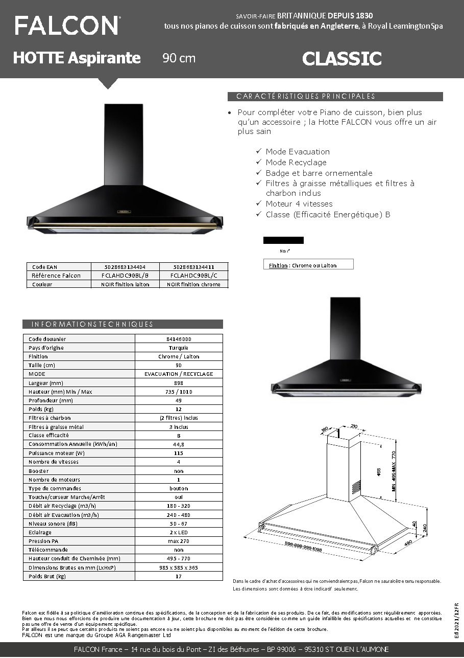 Fiche technique fournisseur