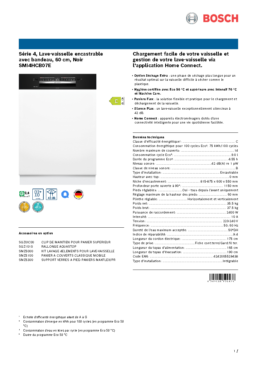 Fiche technique fournisseur