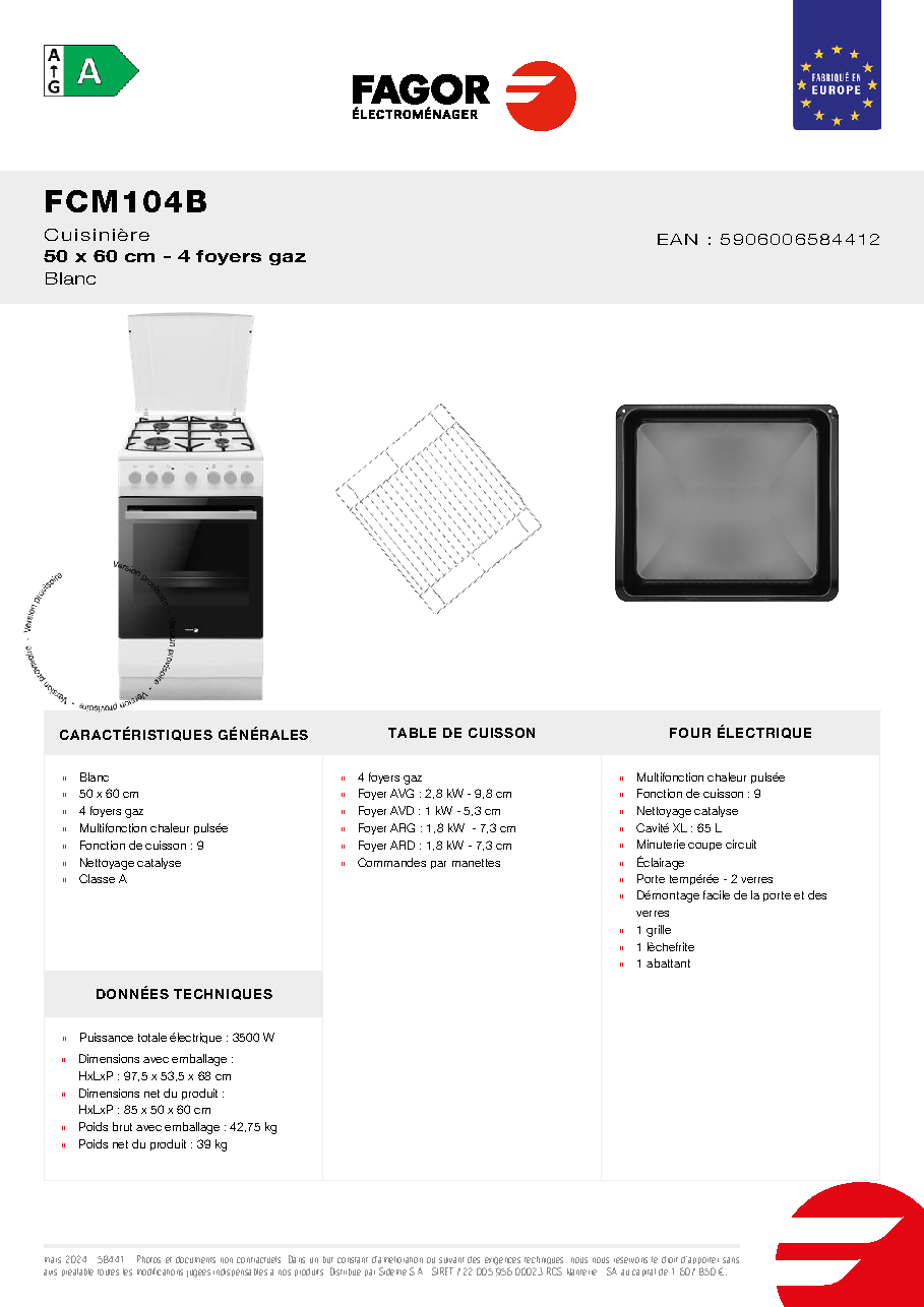 Fiche technique fournisseur