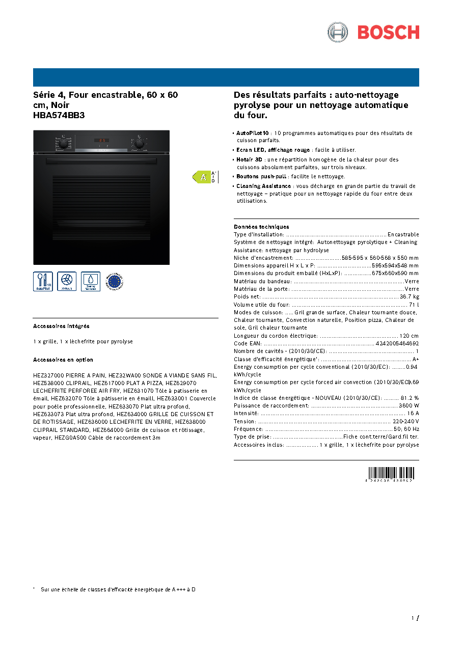 Fiche technique fournisseur