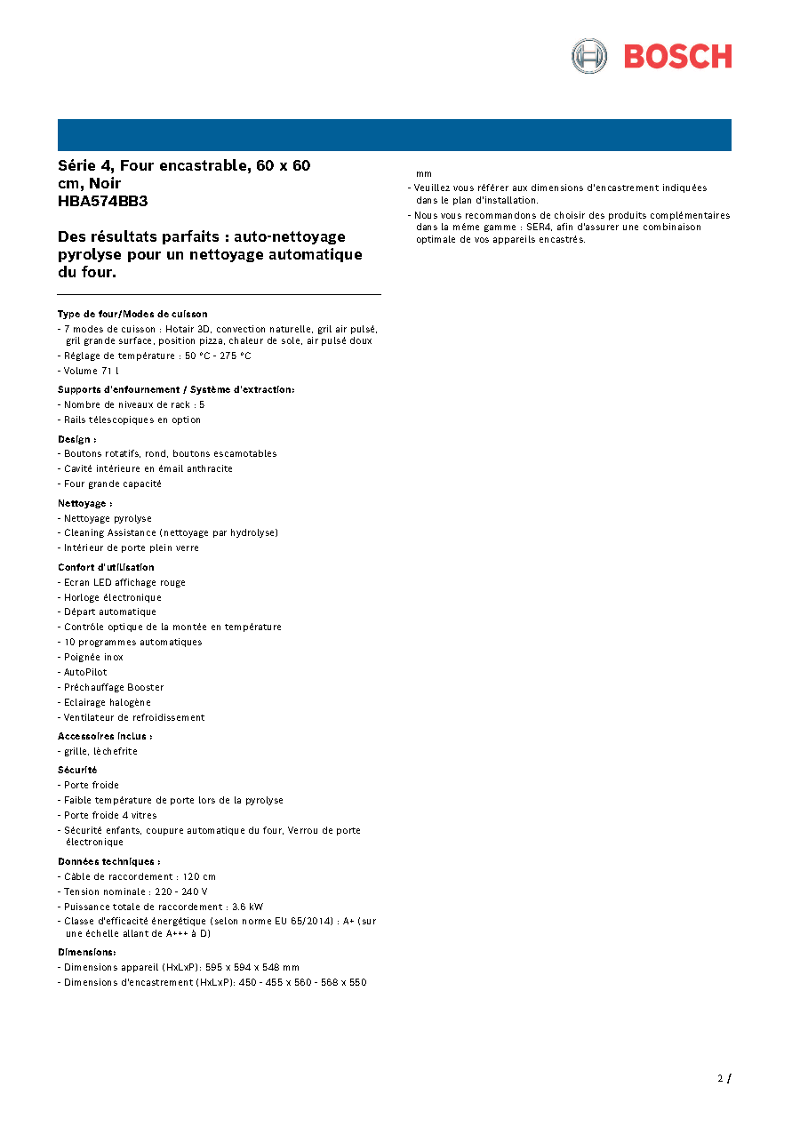 Fiche technique fournisseur