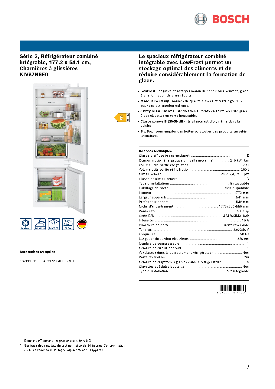 Fiche technique fournisseur