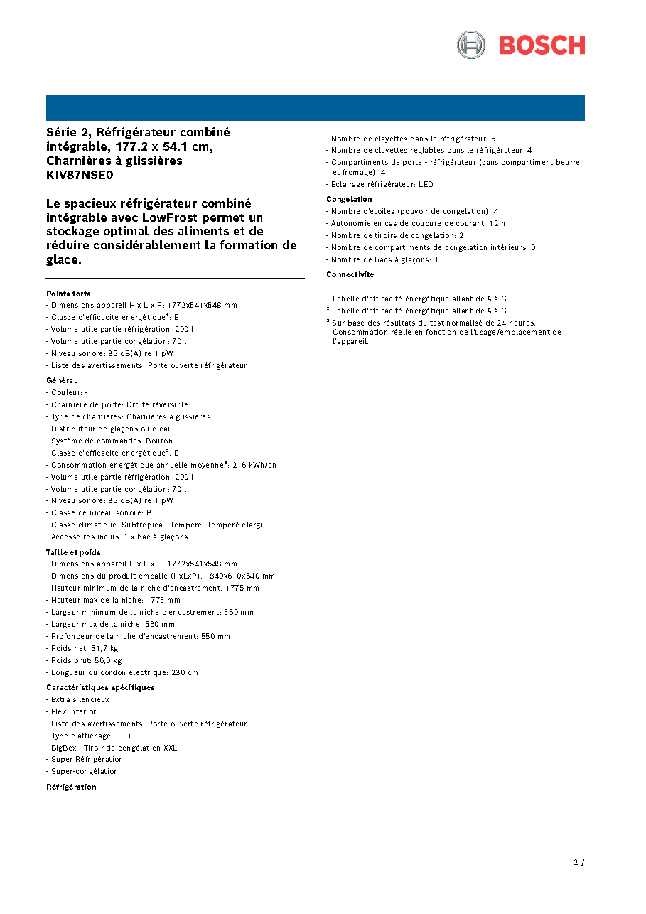 Fiche technique fournisseur