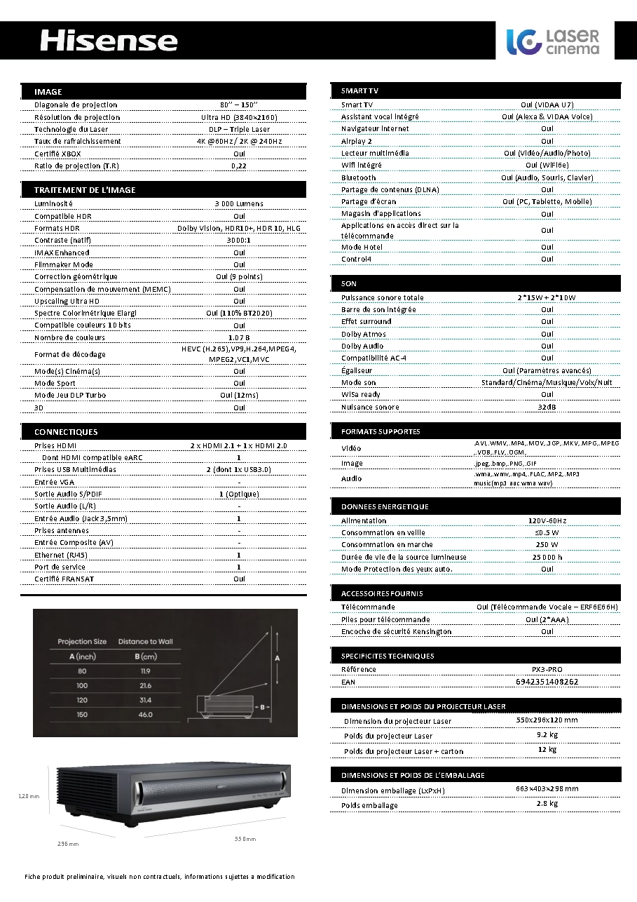 Fiche technique fournisseur