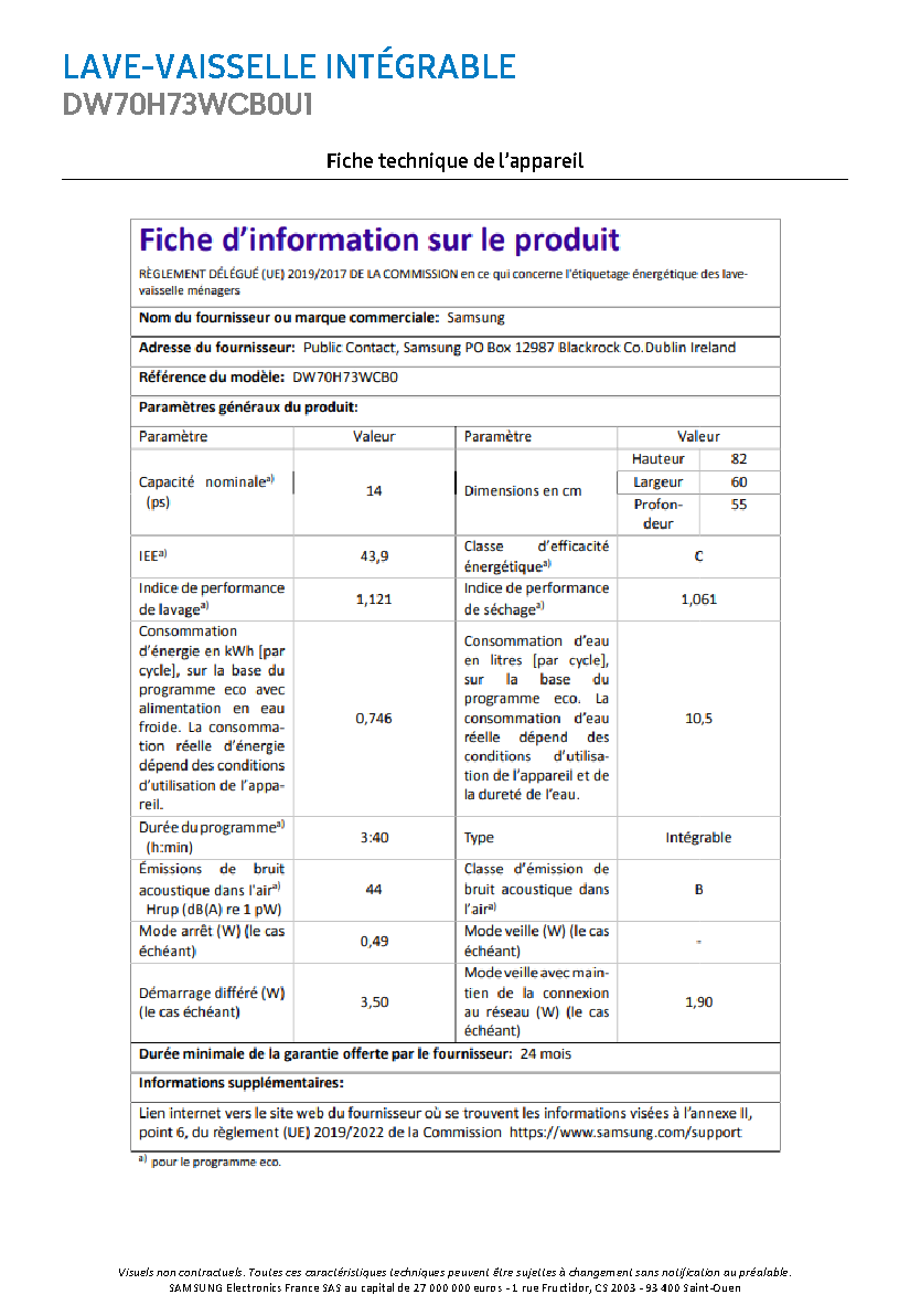 Fiche technique fournisseur