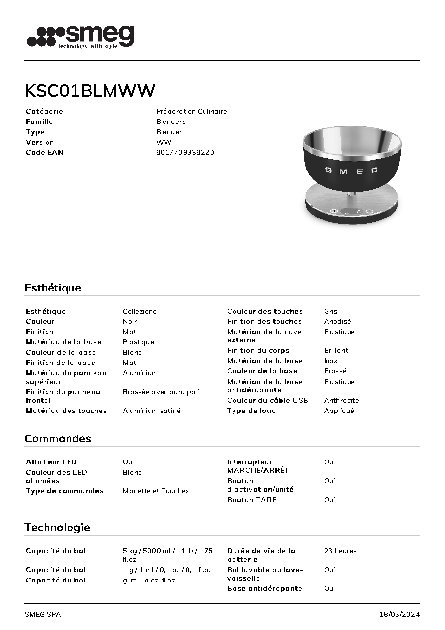 Fiche technique fournisseur