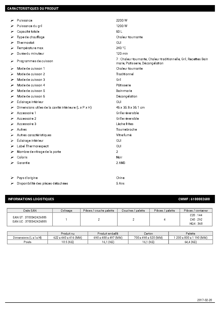 Fiche technique fournisseur