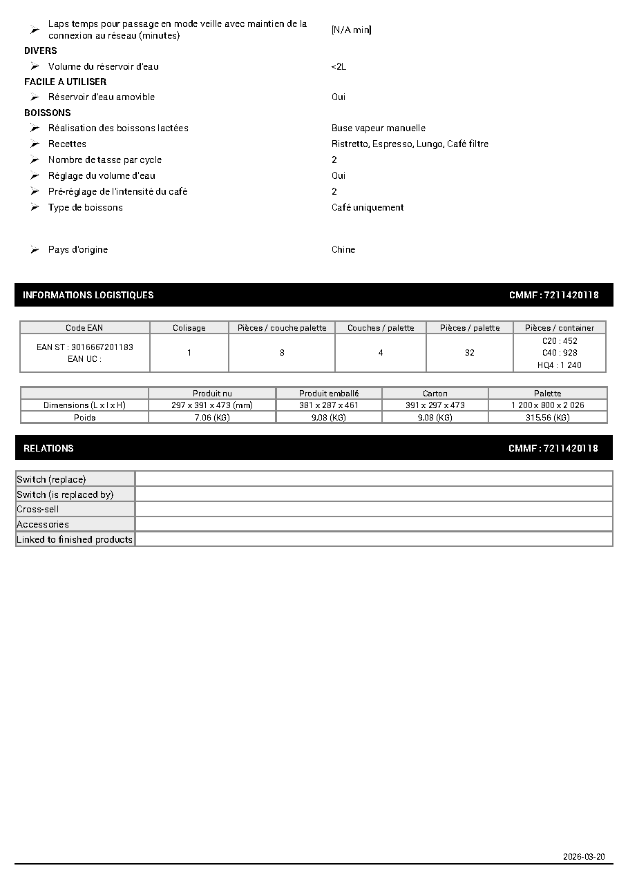 Fiche technique fournisseur