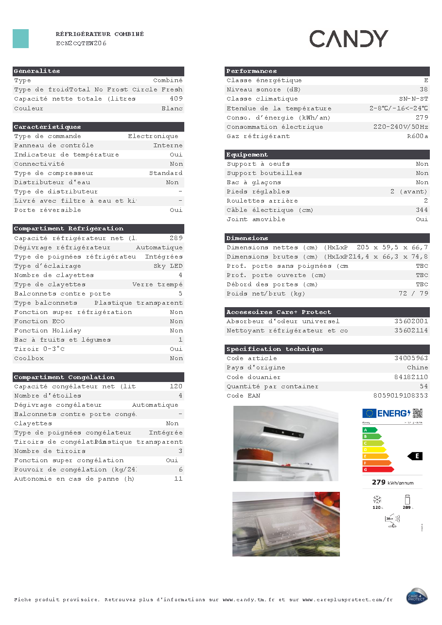 Fiche technique fournisseur