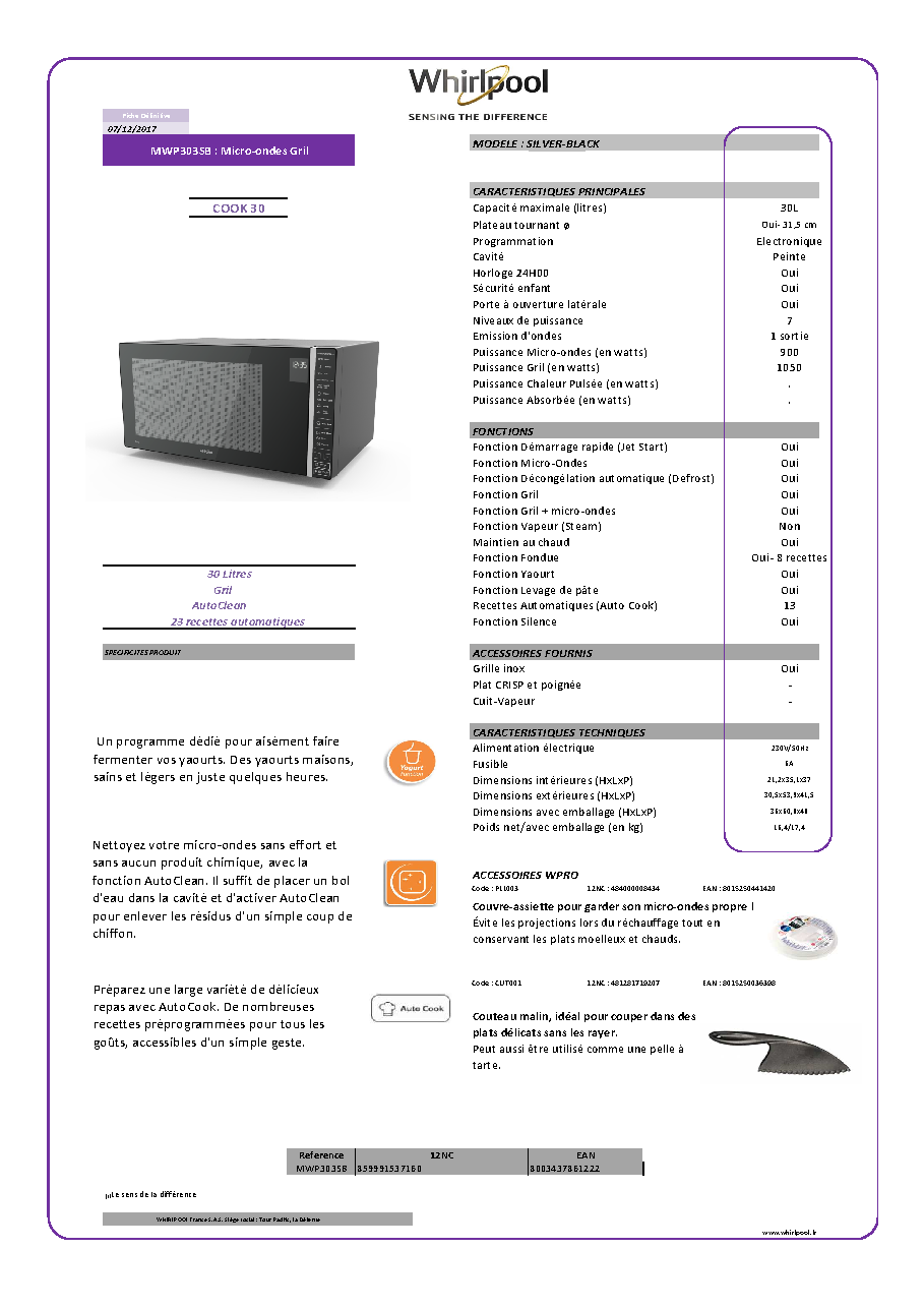 Fiche technique fournisseur