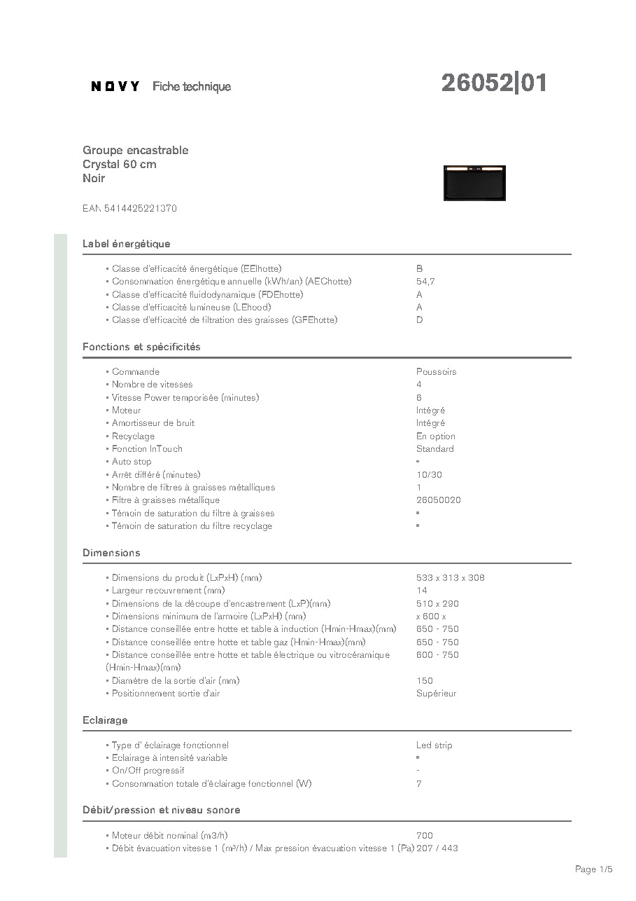 Fiche technique fournisseur