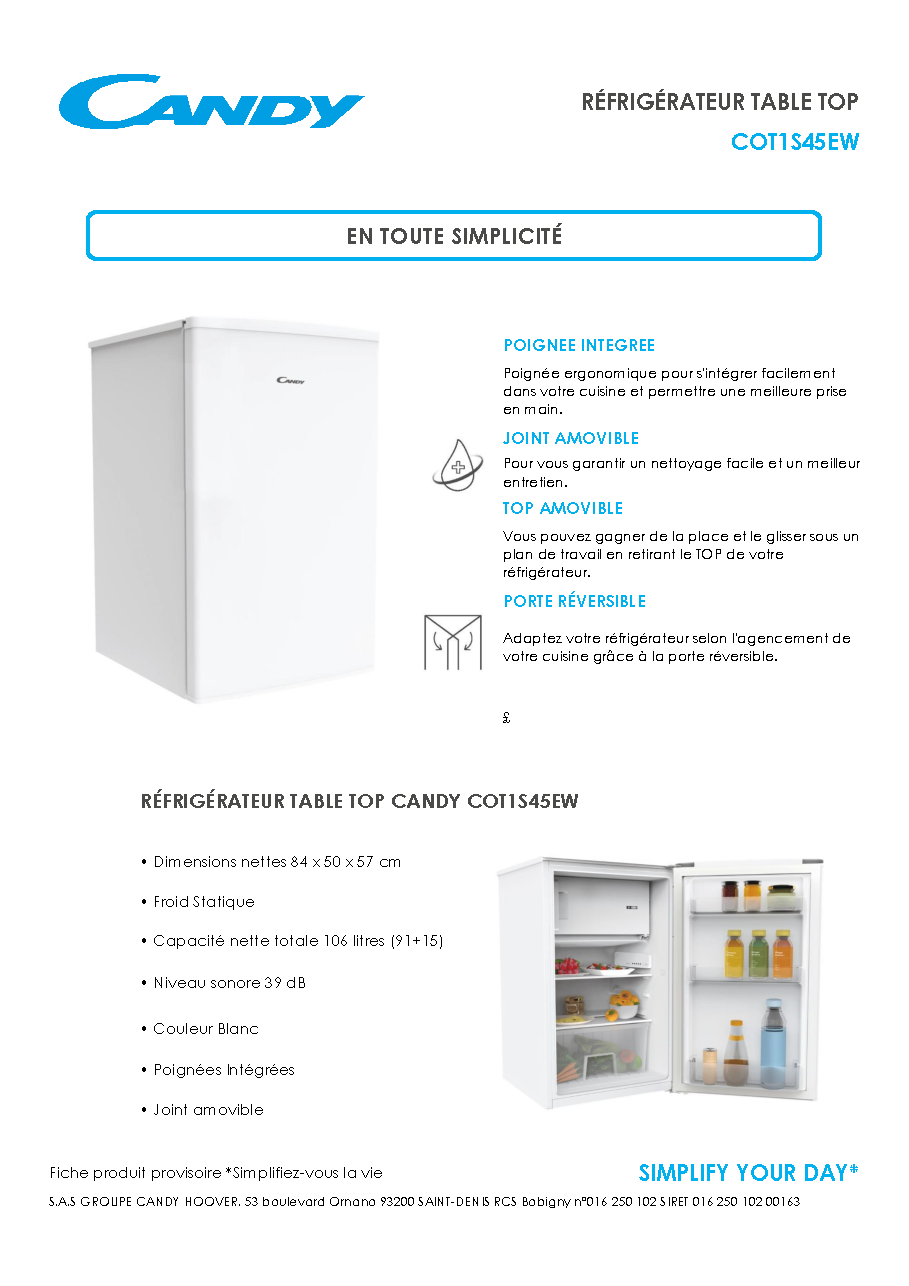 Fiche technique fournisseur