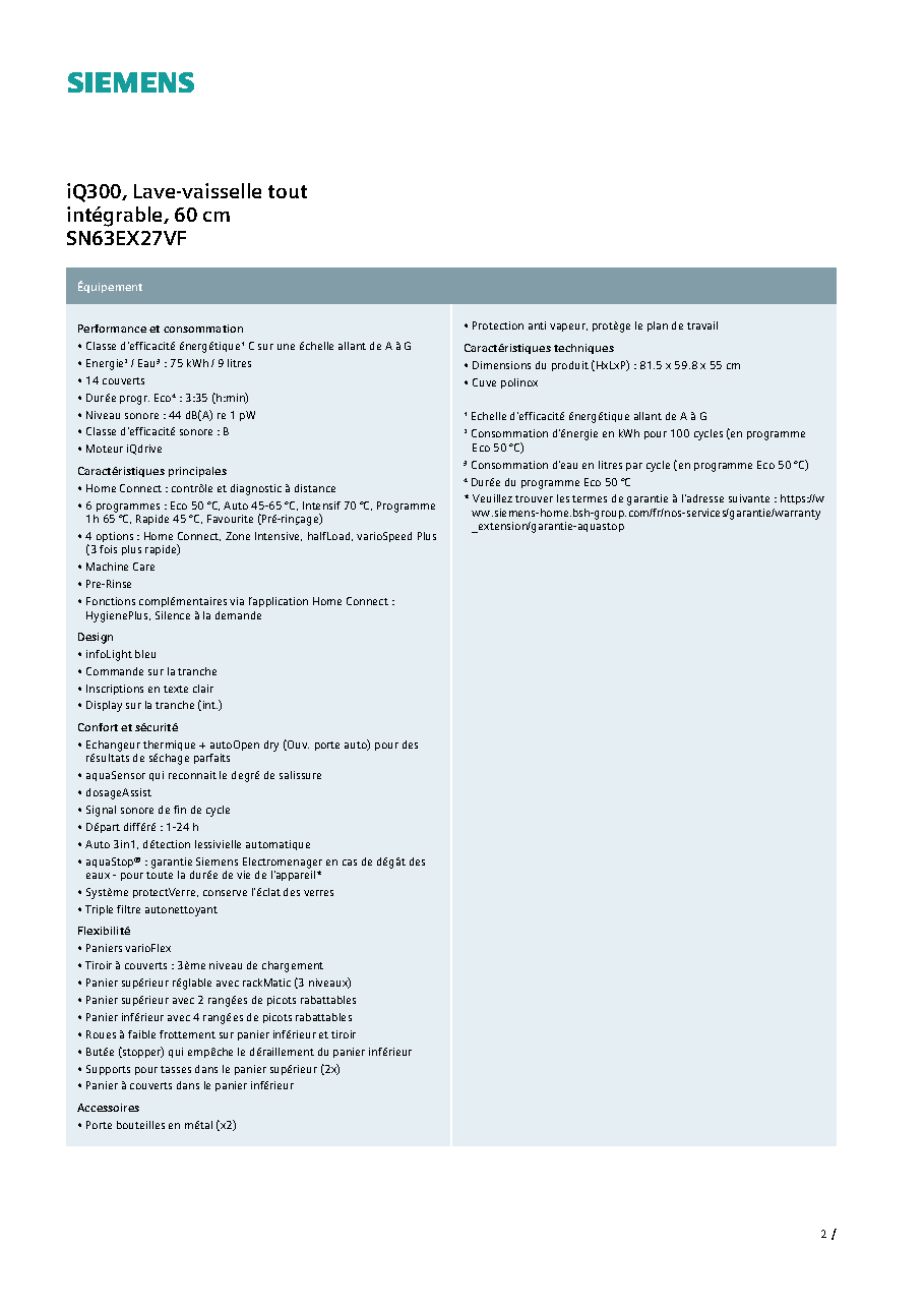 Fiche technique fournisseur
