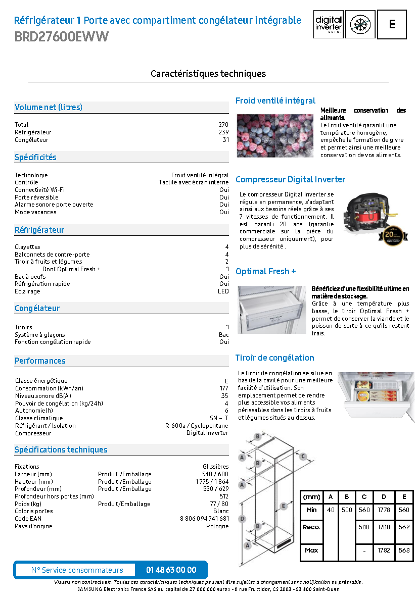 Fiche technique fournisseur