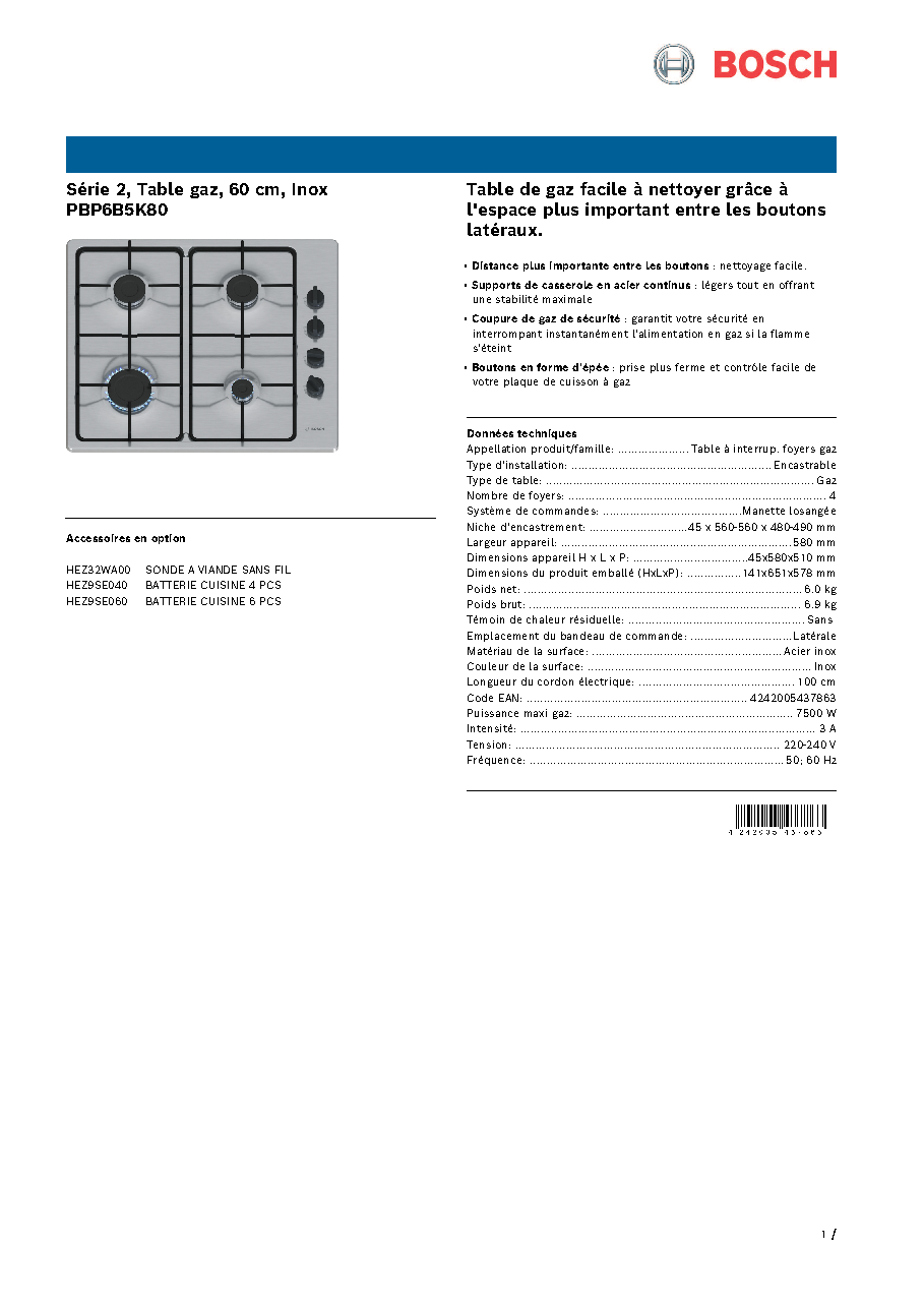 Fiche technique fournisseur