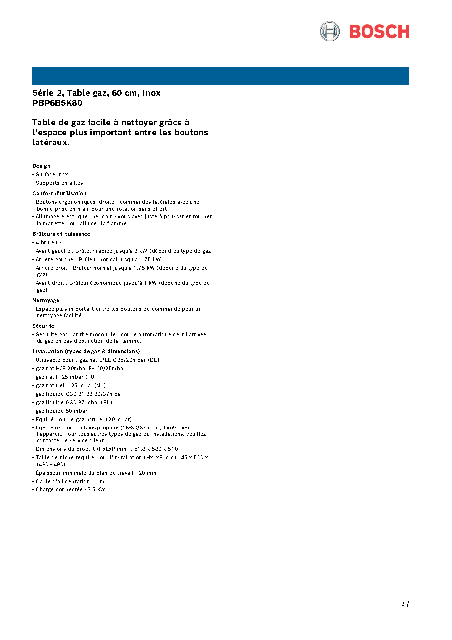 Fiche technique fournisseur
