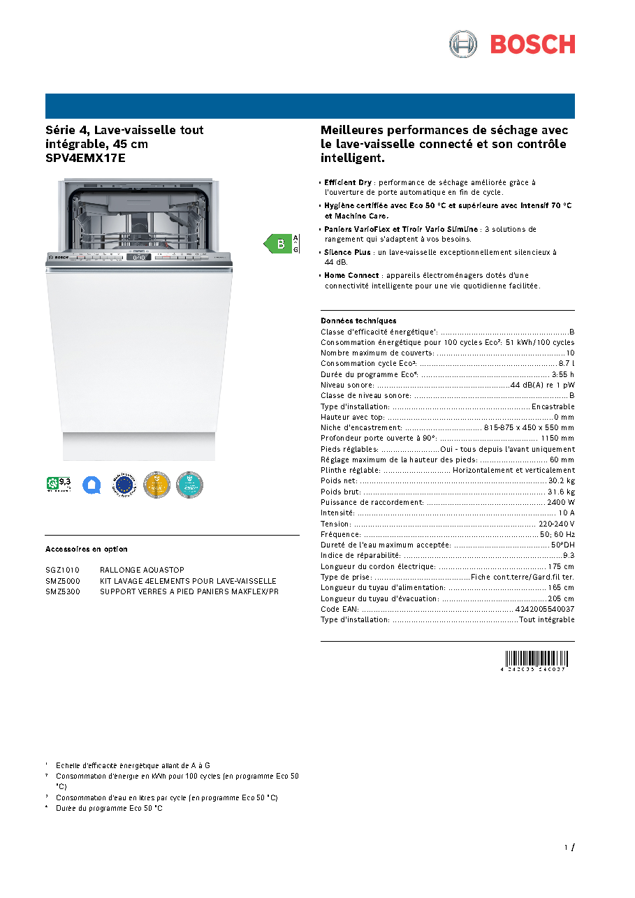 Fiche technique fournisseur