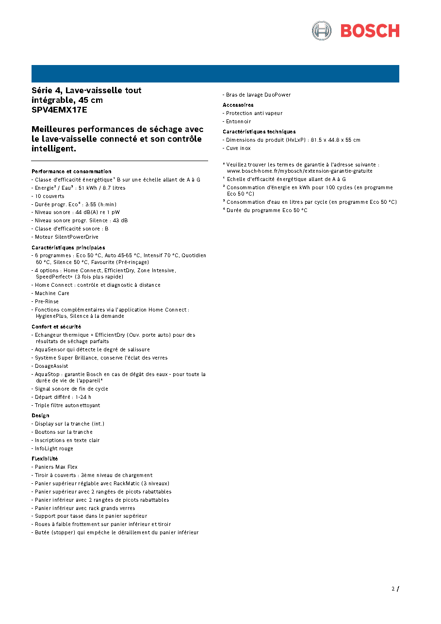 Fiche technique fournisseur