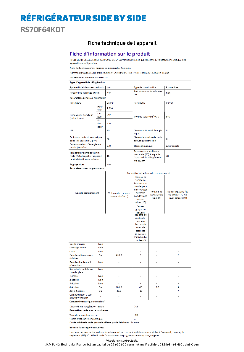 Fiche technique fournisseur